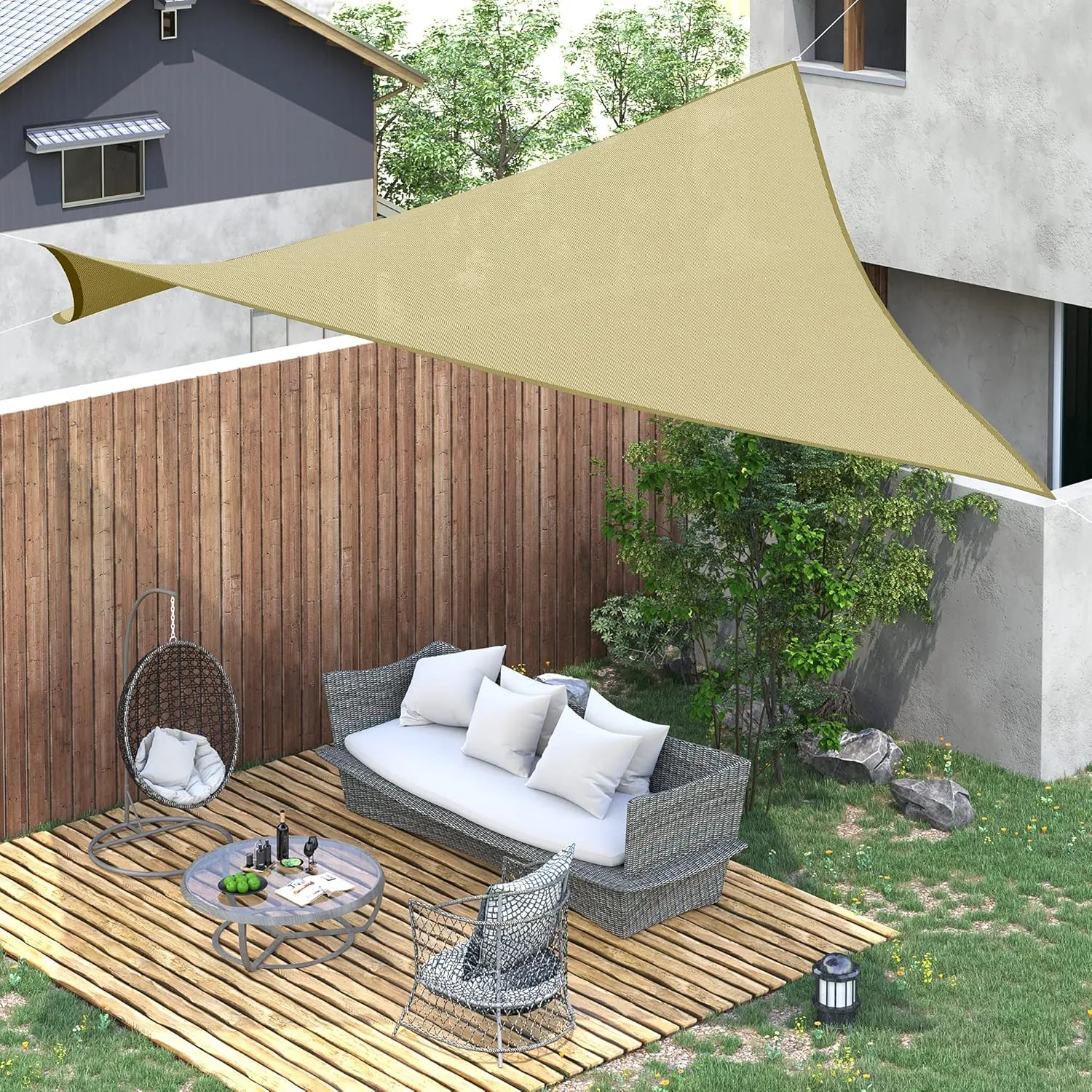 Outsunny 24' x 24' Sun Shade Sail Canopy Outdoor Shade Sail Cloth for Patio Deck Yard with D-Rings and Rope Included, Sand