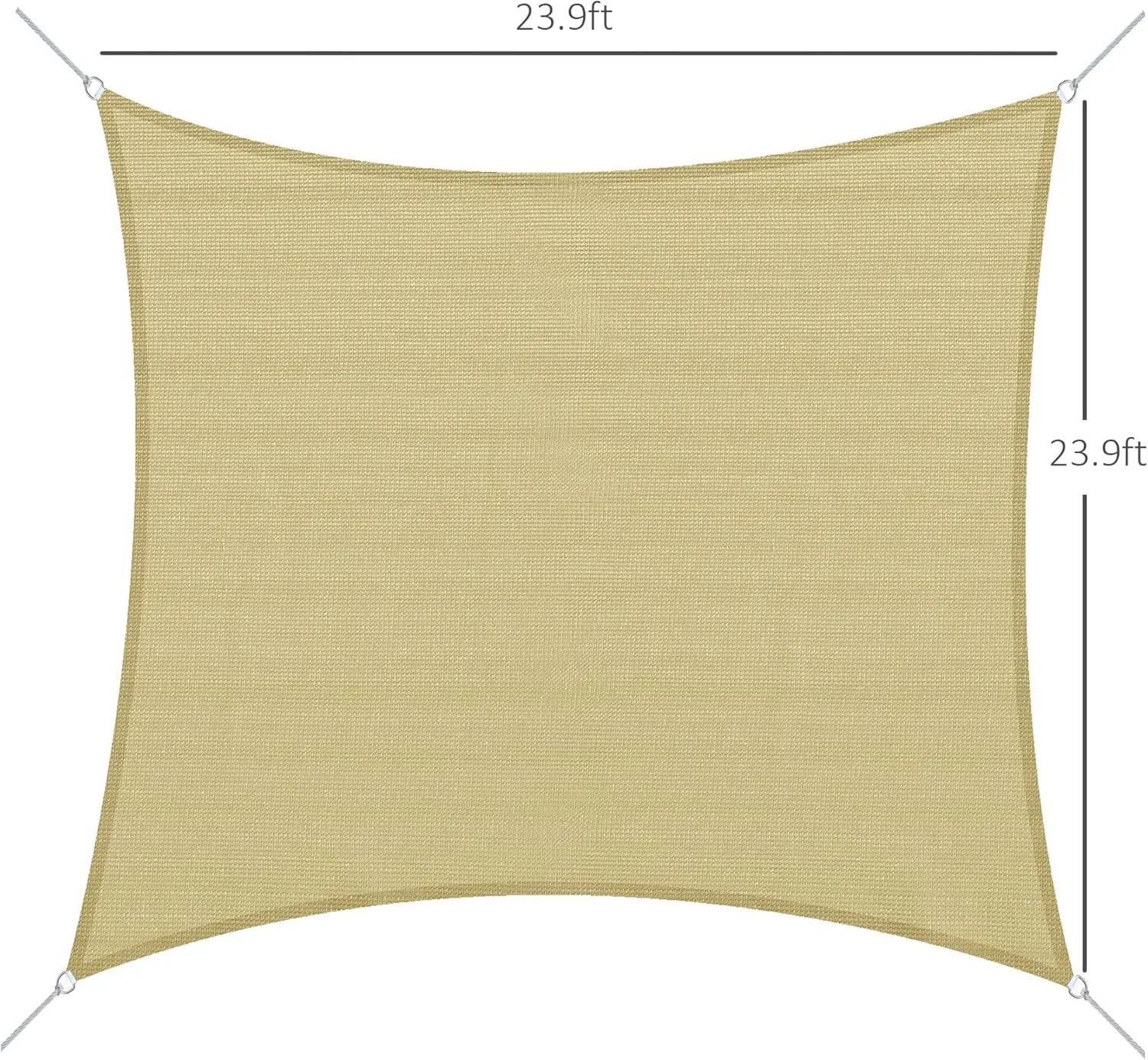 Outsunny 24' x 24' Sun Shade Sail Canopy Outdoor Shade Sail Cloth for Patio Deck Yard with D-Rings and Rope Included, Sand