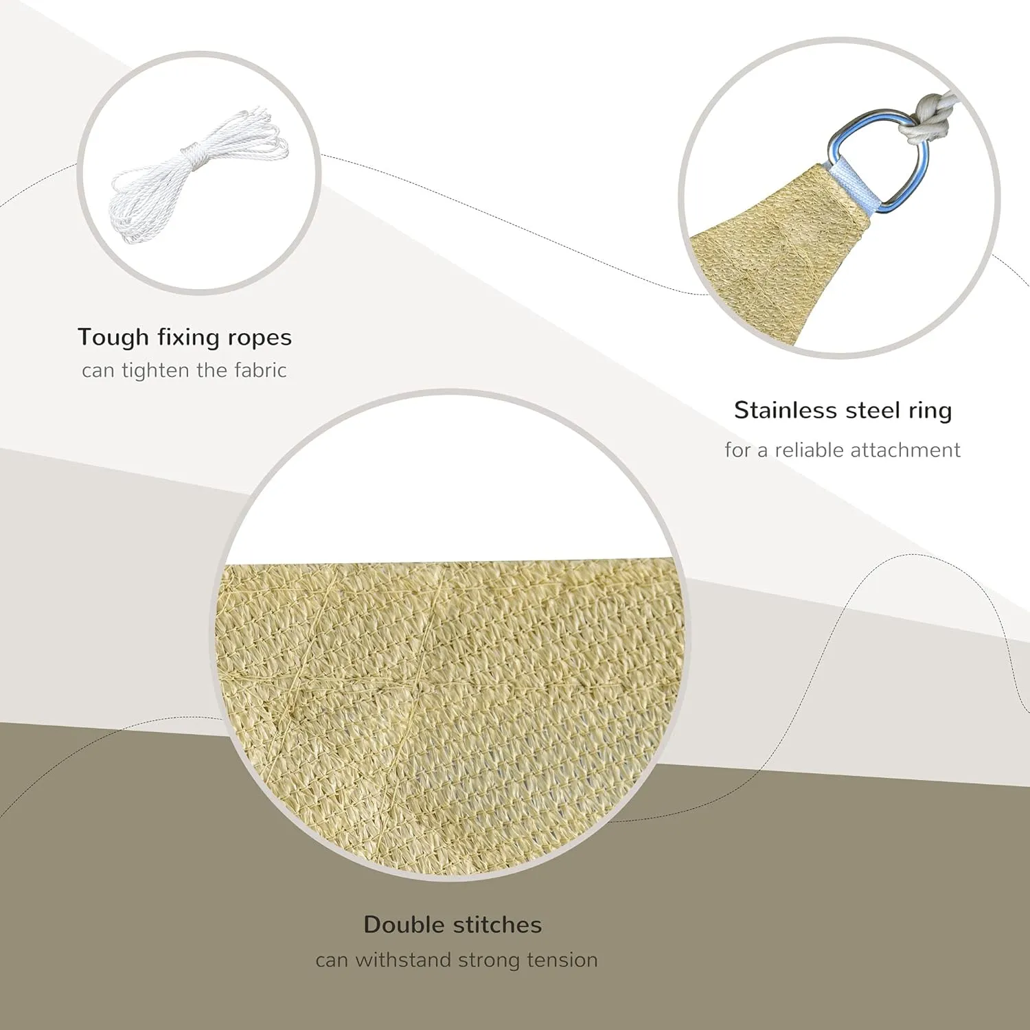 Outsunny 24' x 24' Sun Shade Sail Canopy Outdoor Shade Sail Cloth for Patio Deck Yard with D-Rings and Rope Included, Sand