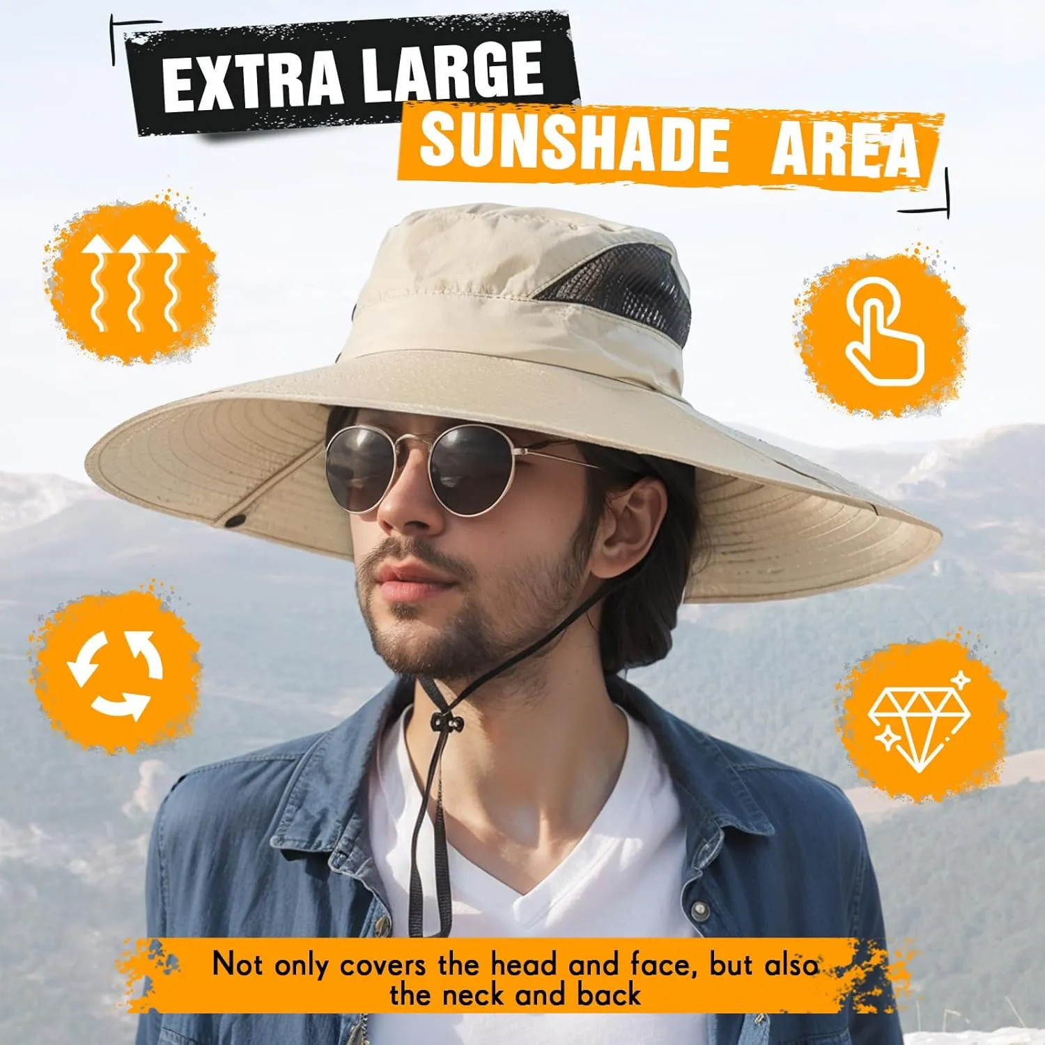 Oversize Sun Hat Men XXL Wide Brim Bucket Hat Big Head Waterproof UPF 50  Summer Sun Cap for Fishing Hiking Safari