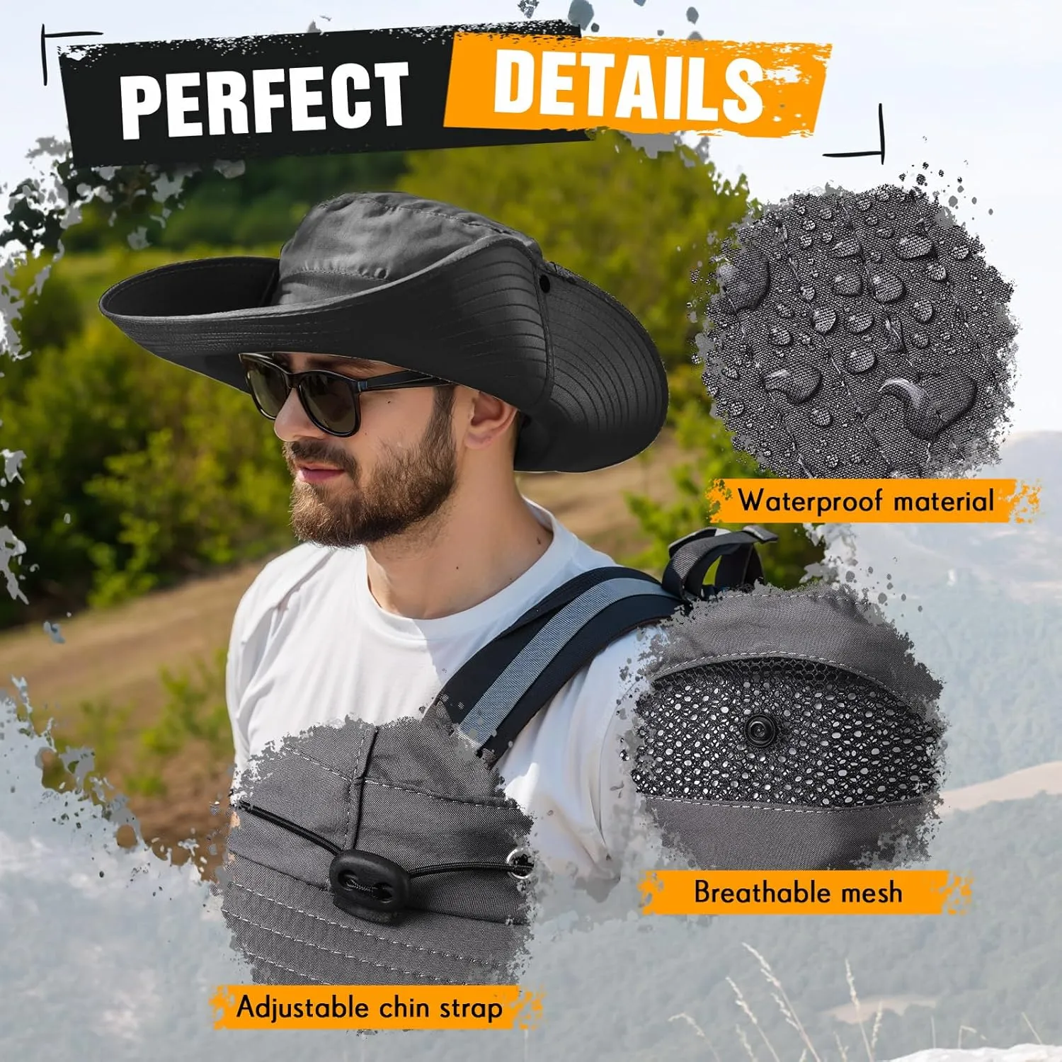 Oversize Sun Hat Men XXL Wide Brim Bucket Hat Big Head Waterproof UPF 50  Summer Sun Cap for Fishing Hiking Safari