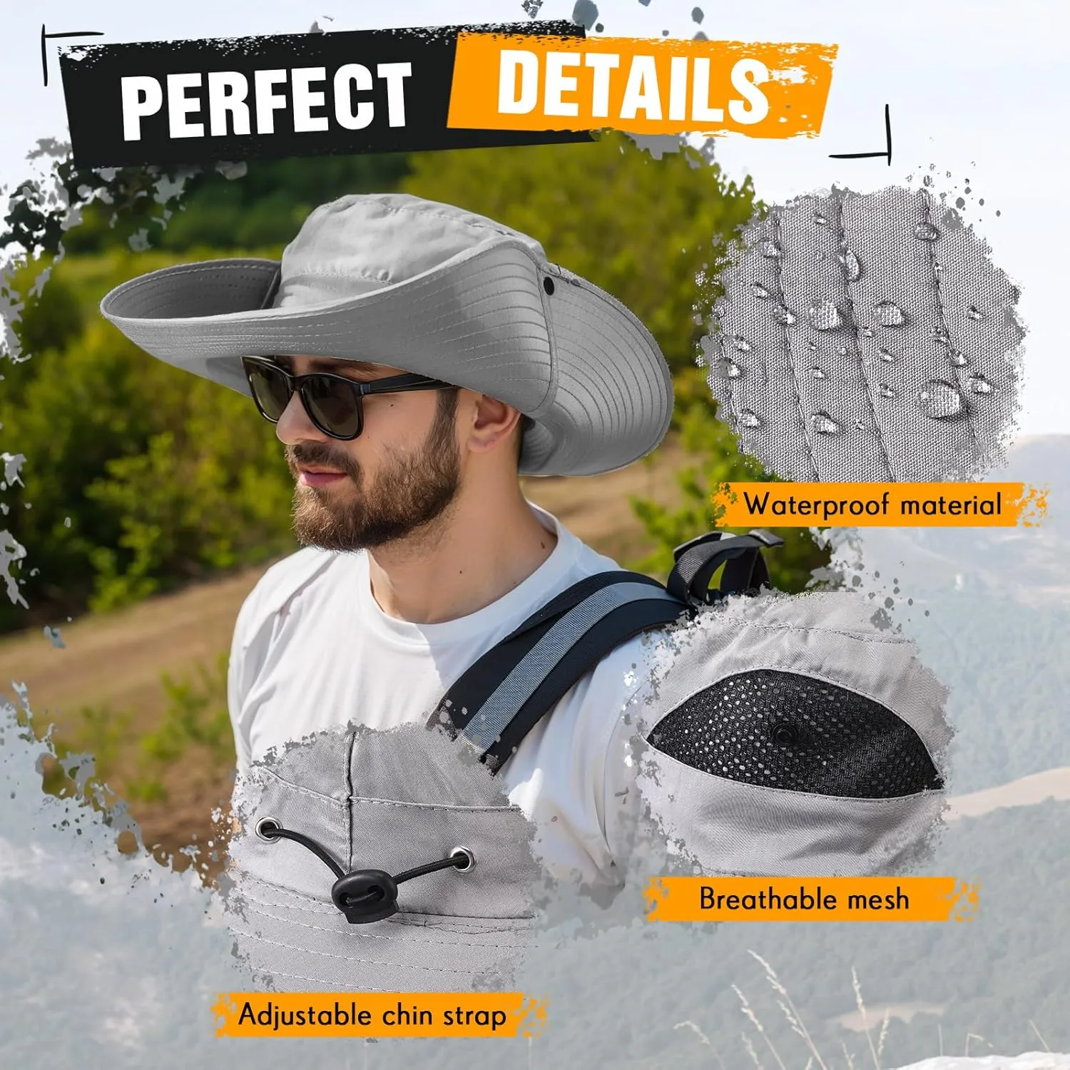 Oversize Sun Hat Men XXL Wide Brim Bucket Hat Big Head Waterproof UPF 50  Summer Sun Cap for Fishing Hiking Safari