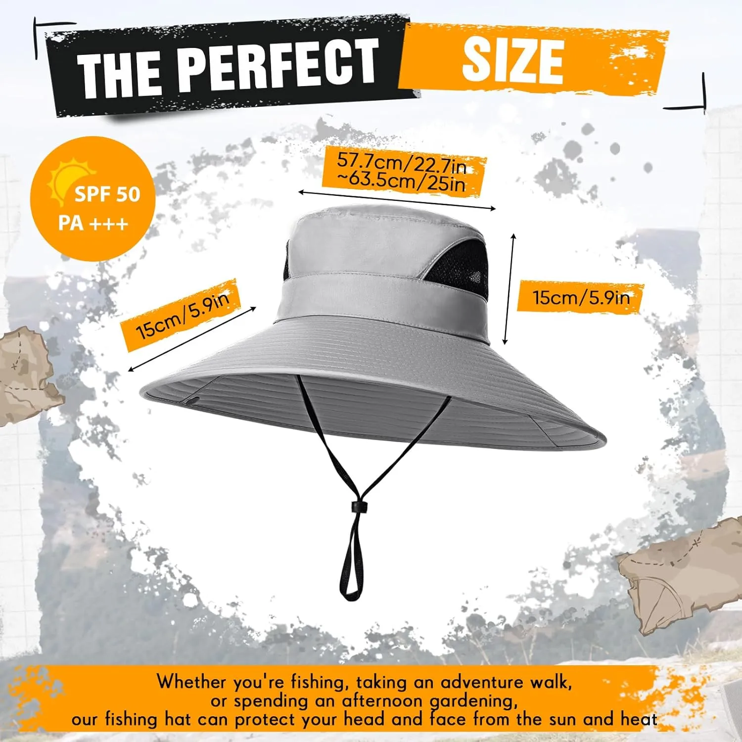 Oversize Sun Hat Men XXL Wide Brim Bucket Hat Big Head Waterproof UPF 50  Summer Sun Cap for Fishing Hiking Safari