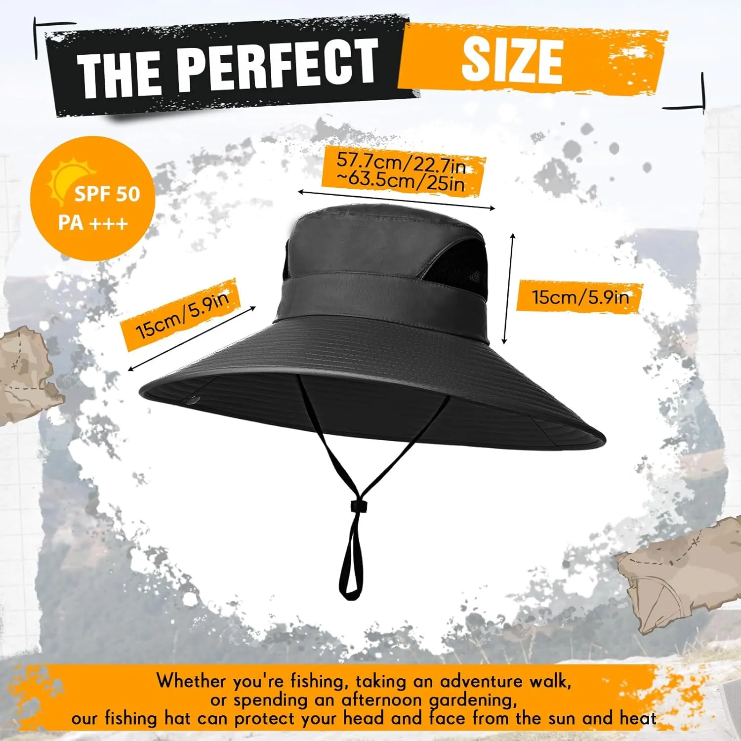 Oversize Sun Hat Men XXL Wide Brim Bucket Hat Big Head Waterproof UPF 50  Summer Sun Cap for Fishing Hiking Safari