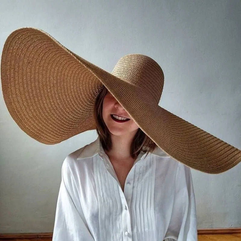 Oversized 70cm Wide Brim Straw Sun Hat - UV Protection & Foldable