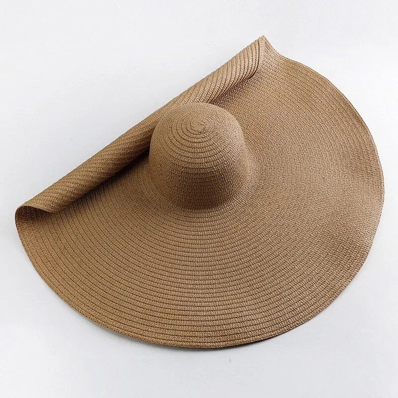Oversized 70cm Wide Brim Straw Sun Hat - UV Protection & Foldable