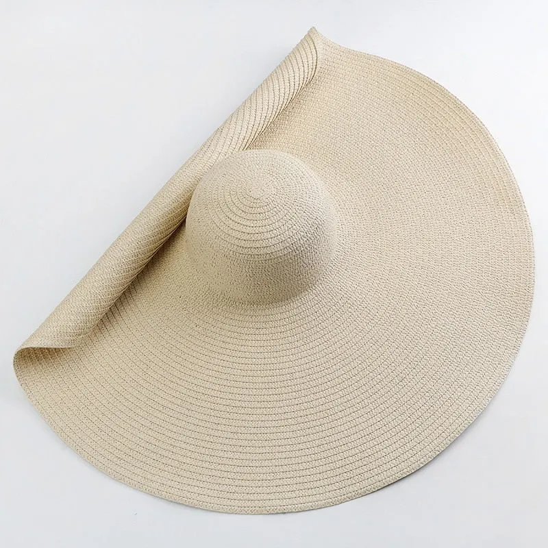 Oversized 70cm Wide Brim Straw Sun Hat - UV Protection & Foldable