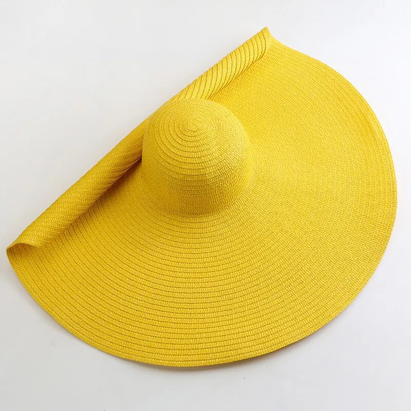 Oversized 70cm Wide Brim Straw Sun Hat - UV Protection & Foldable