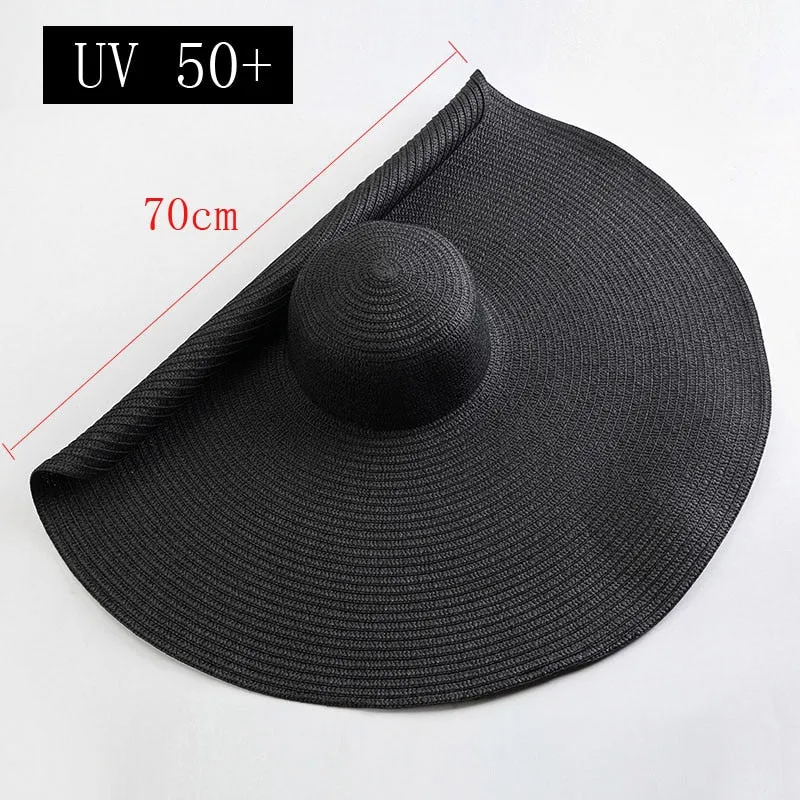Oversized 70cm Wide Brim Straw Sun Hat - UV Protection & Foldable