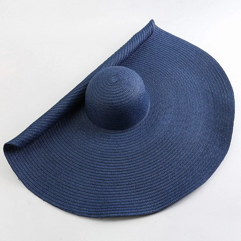 Oversized 70cm Wide Brim Straw Sun Hat - UV Protection & Foldable