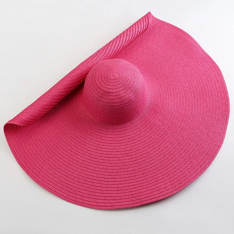 Oversized 70cm Wide Brim Straw Sun Hat - UV Protection & Foldable