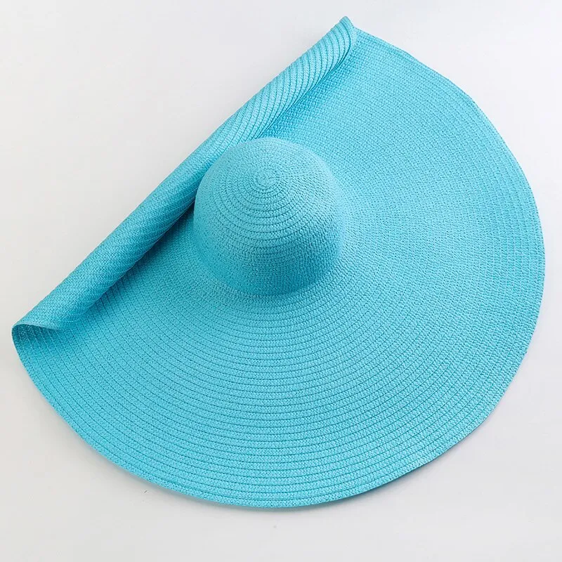 Oversized 70cm Wide Brim Straw Sun Hat - UV Protection & Foldable