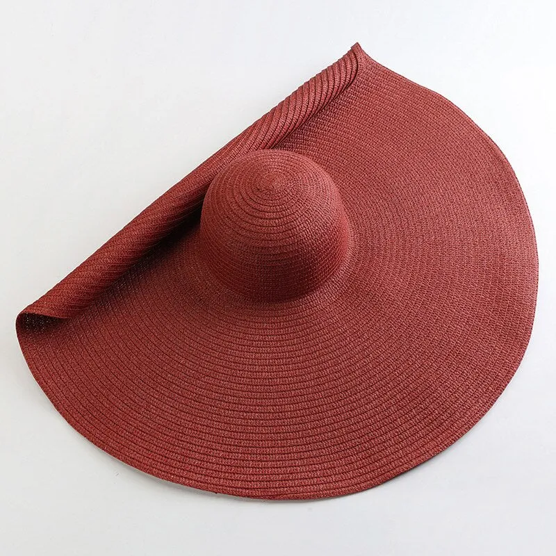 Oversized 70cm Wide Brim Straw Sun Hat - UV Protection & Foldable
