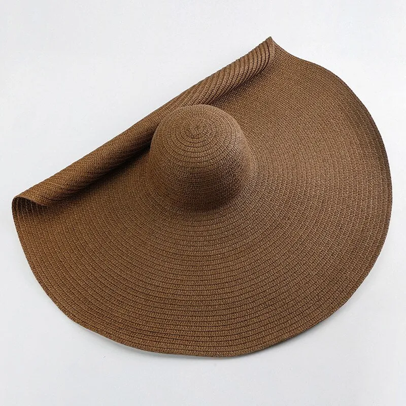 Oversized 70cm Wide Brim Straw Sun Hat - UV Protection & Foldable