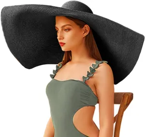 Oversized Beach Straw Hats for Women Floppy, Extra Large Sun Visor Hat Wide Brim Summer Roll Up Big Beach Hat Women Foldable
