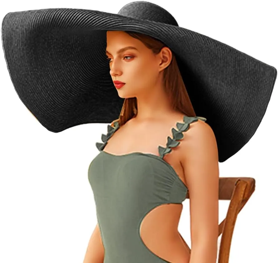 Oversized Beach Straw Hats for Women Floppy, Extra Large Sun Visor Hat Wide Brim Summer Roll Up Big Beach Hat Women Foldable