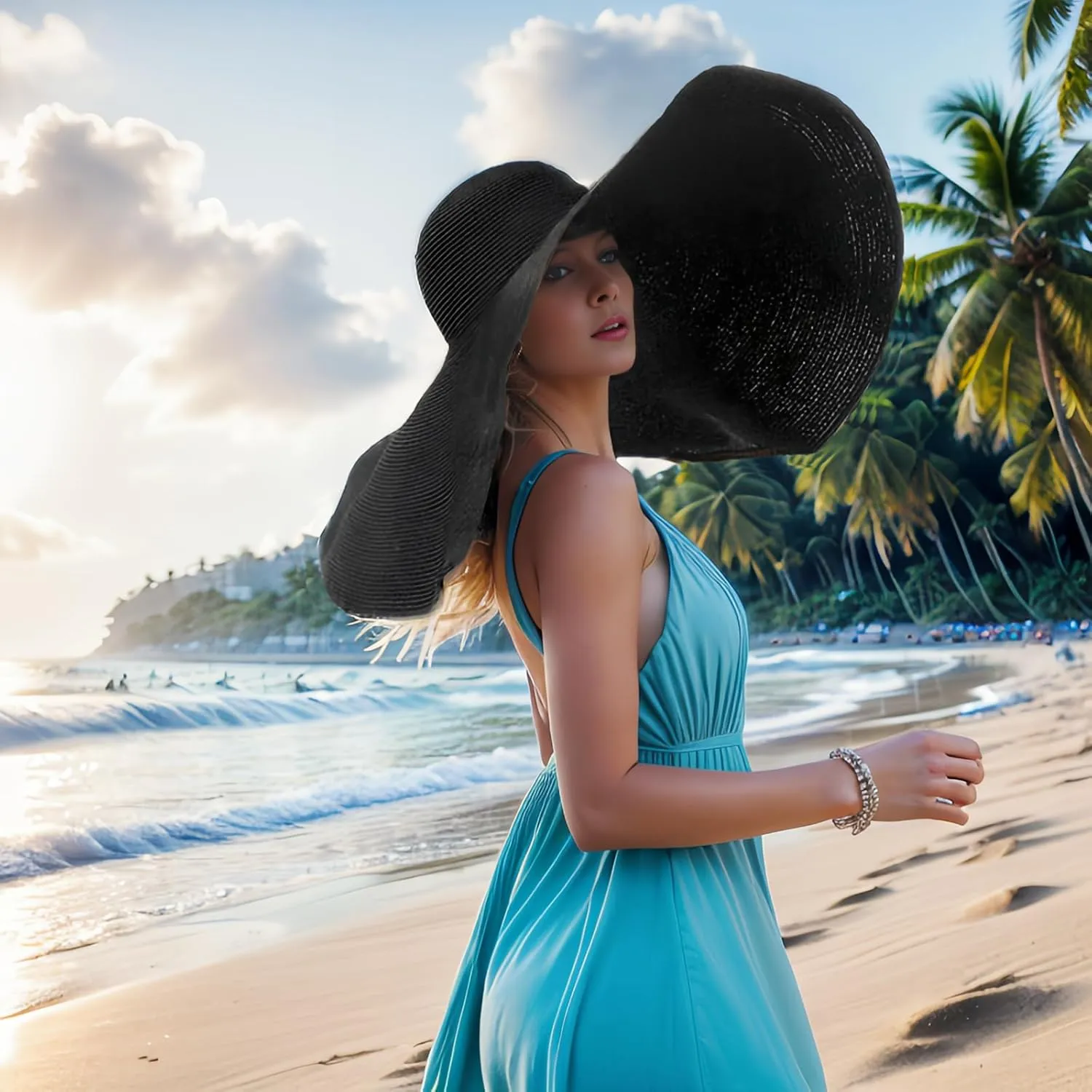 Oversized Beach Straw Hats for Women Floppy, Extra Large Sun Visor Hat Wide Brim Summer Roll Up Big Beach Hat Women Foldable