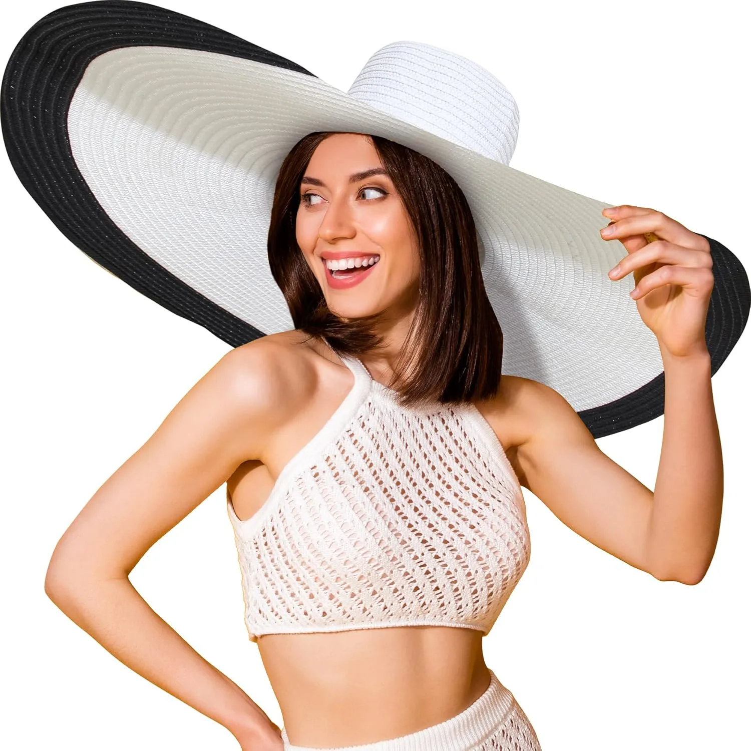 Oversized Sun Straw Hat for Women, UPF 50  Floppy Wide Brim Summer Hat, Foldable Roll Up Travel Hat Beach Hats for Women