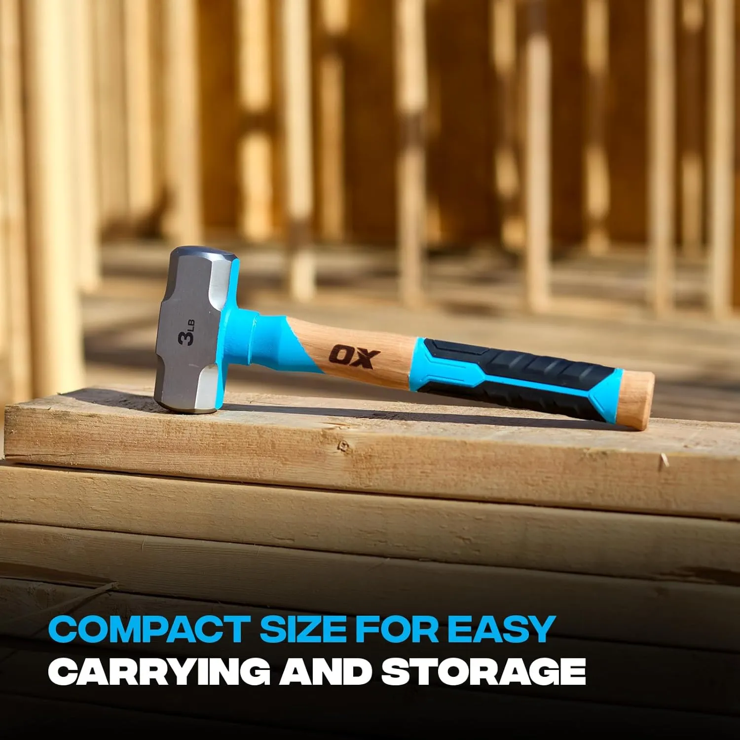 OX Tools 3lb Club Hammer Straight Hickory Handle with TPR Grip Mini Sledge Hammer Heavy Duty Handle Demolition Hammer Real Steel Hammer Head OX-P089403