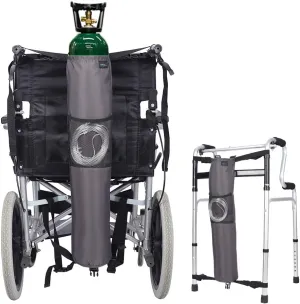 Oxygen Tank Holder for Wheelchair Medical Oxygen Cylinder Portable Backpack O2 Carrier to Hang on Back for Walker Scooter D & E Canisters Transport Bag for Travel, Home, Hospital (Gray)