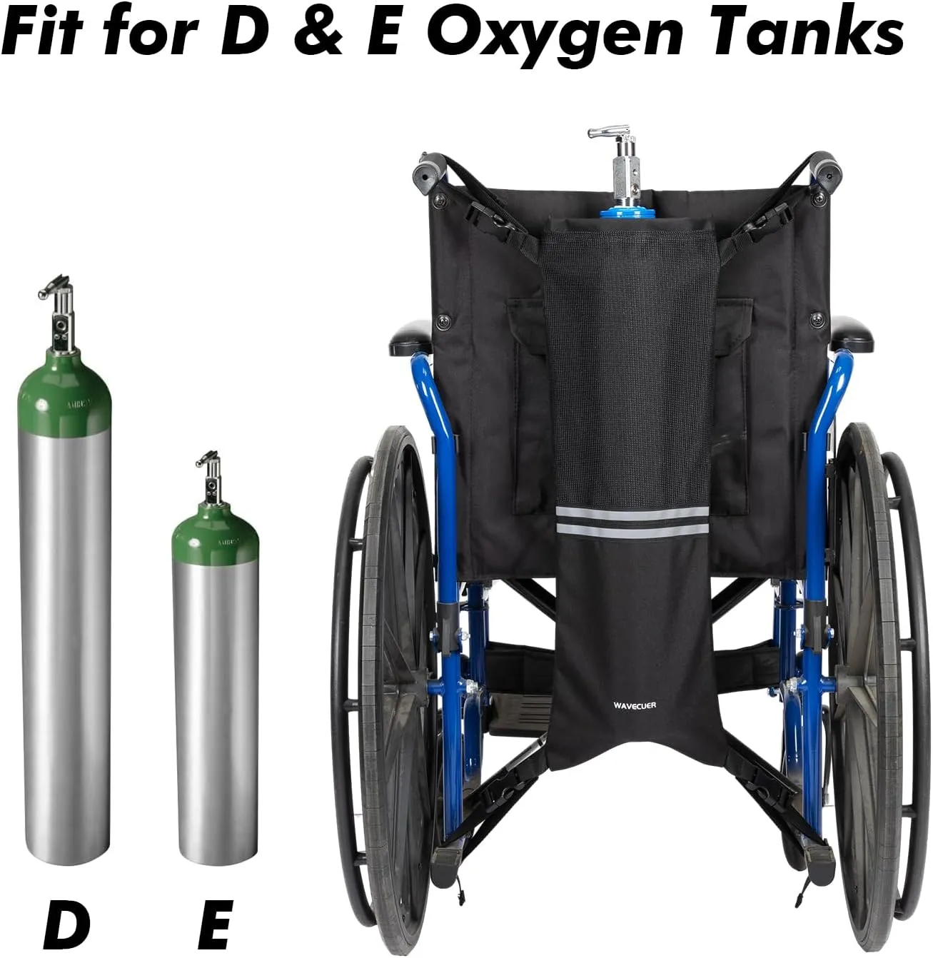 Oxygen Tank Holder for Wheelchiars, Oxygen Cylinder Bag with Adjustable Zippers and Mesh Storage Pockets, Portable Wheelchair Attachment for Oxygen Fits Most Oxygen Cylinders, Black