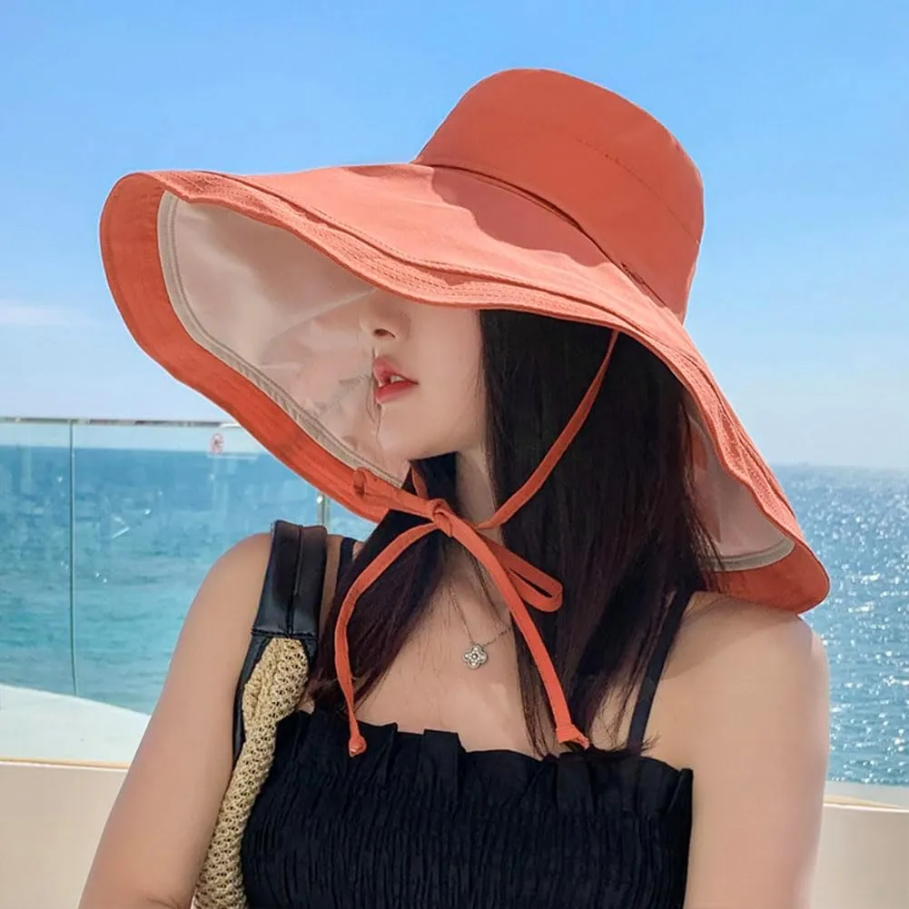 Packable Reversible Large Brim Sun Hat for Women - 6.9" Super Wide-Brim UV-Protection Women's Sun Beach Hats with Strap