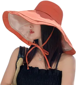 Packable Reversible Large Brim Sun Hat for Women - 6.9" Super Wide-Brim UV-Protection Women's Sun Beach Hats with Strap