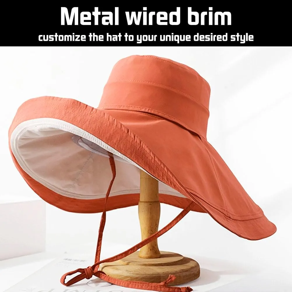 Packable Reversible Large Brim Sun Hat for Women - 6.9" Super Wide-Brim UV-Protection Women's Sun Beach Hats with Strap