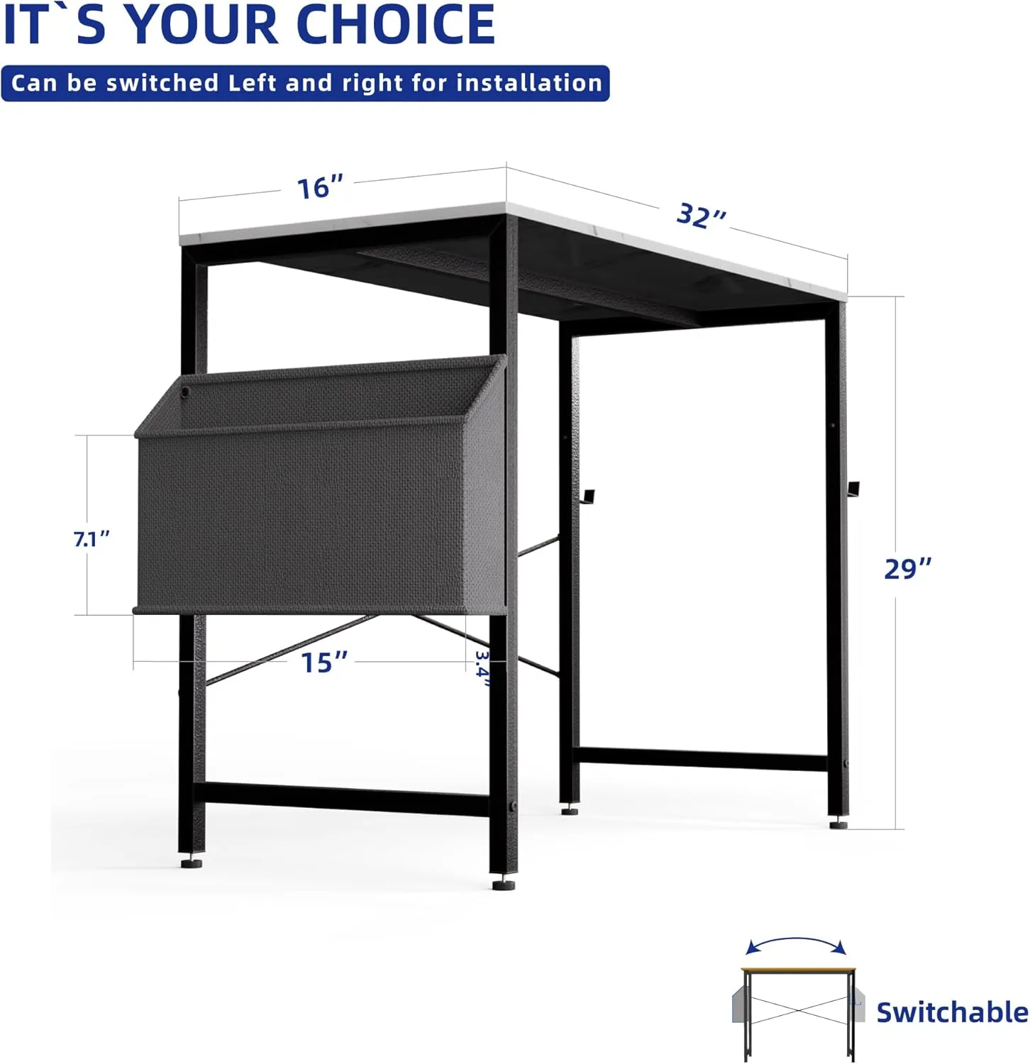 Pamray 32 Inch Computer Desk for Small Spaces with Storage Bag, Home Office Work Desk with Headphone Hook, Small Study Writing Table