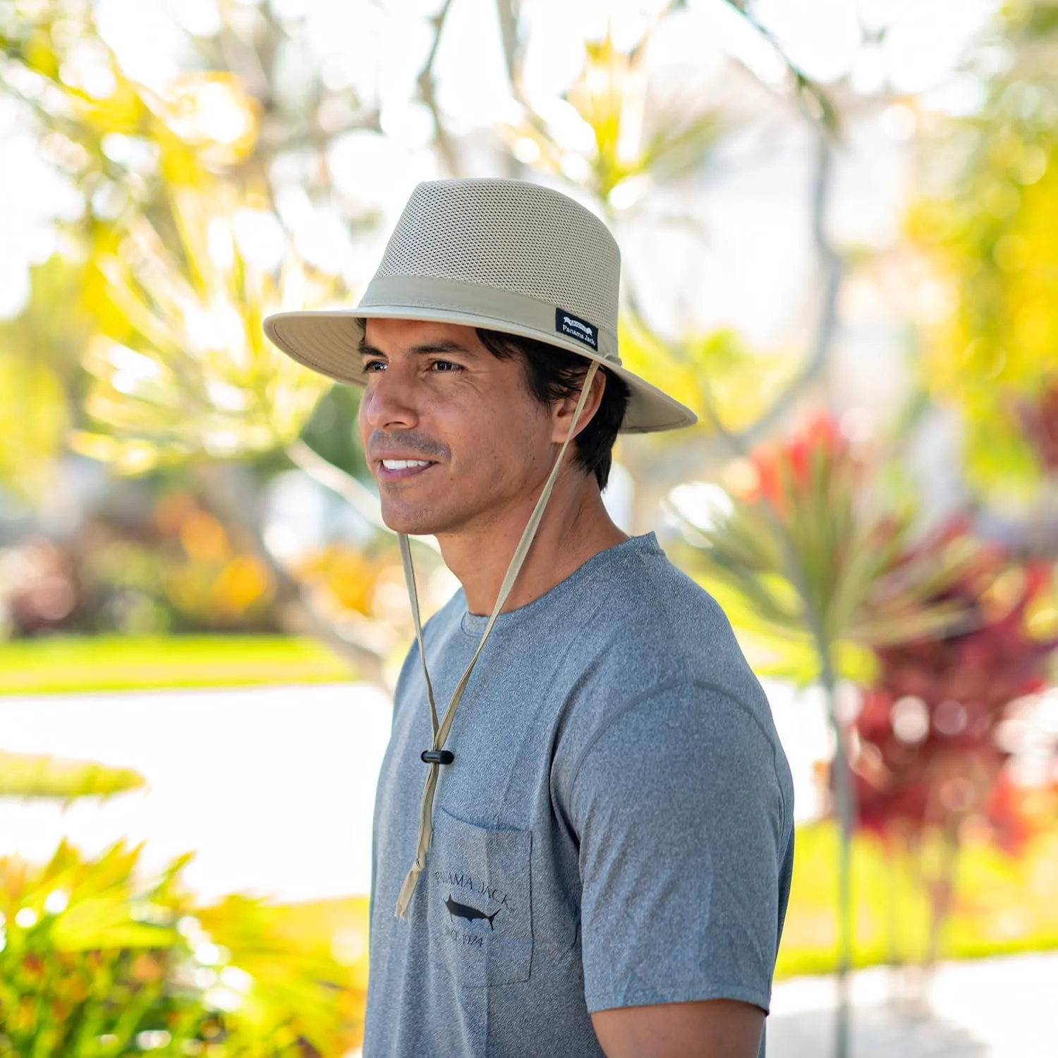 Panama Jack Nylon Mesh Safari Hat - Lightweight, UPF (SPF) 50  Sun Protection, 2 1/2" Big Brim, Chin Strap