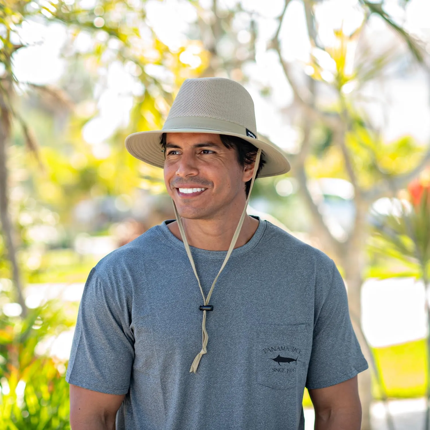 Panama Jack Nylon Mesh Safari Hat - Lightweight, UPF (SPF) 50  Sun Protection, 2 1/2" Big Brim, Chin Strap