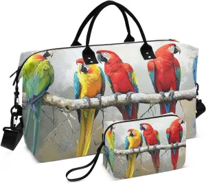 Parrots Colorful Branch Duffel Bag for Traveling, Travel Bag Gym Bag, with Multiple Interior Pockets Shoulder Weekender Bag for Women Men with Toiletry Bag 20.5L x 1.9W x 13.8H