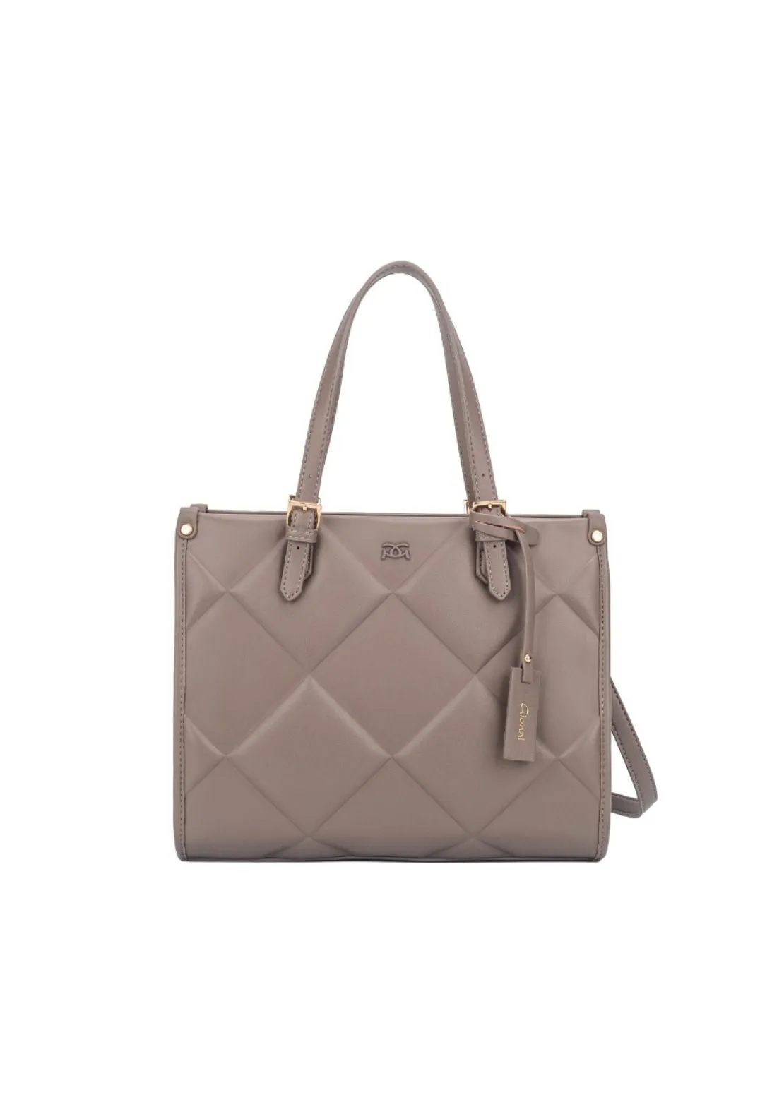 Pearl Debossed Handle Bag - Taupe