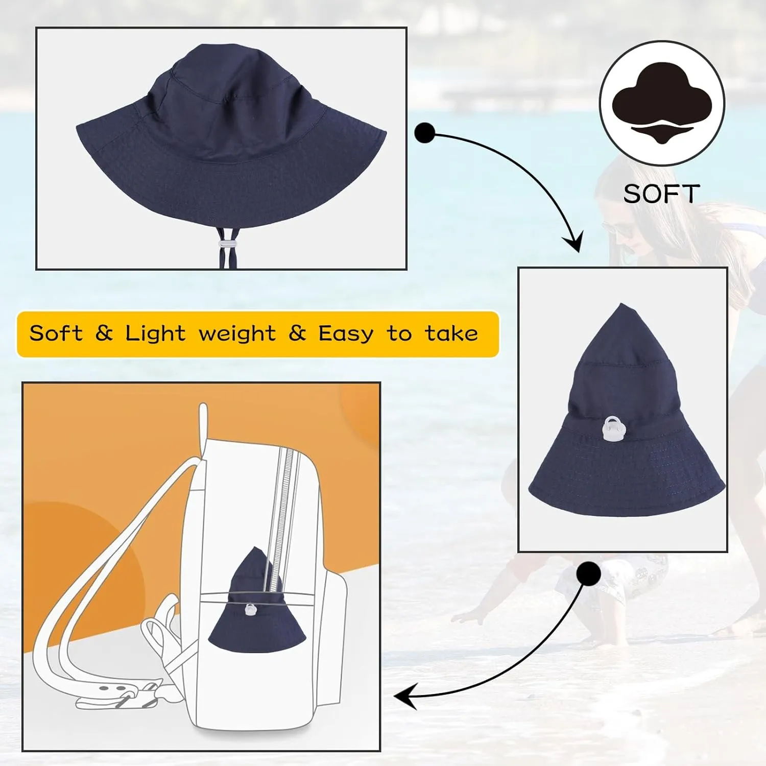 Peecabe Summer Baby Sun Hat for Boys Girls UPF 50  Wide Brim Toddle Bucket Hat Adjustable Baby Beach Cap 0-8 Years