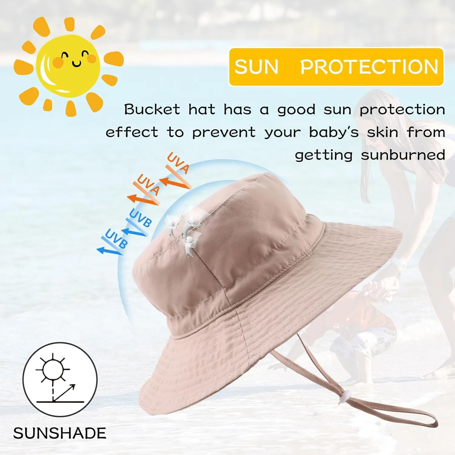 Peecabe Summer Baby Sun Hat for Boys Girls UPF 50  Wide Brim Toddle Bucket Hat Adjustable Baby Beach Cap 0-8 Years