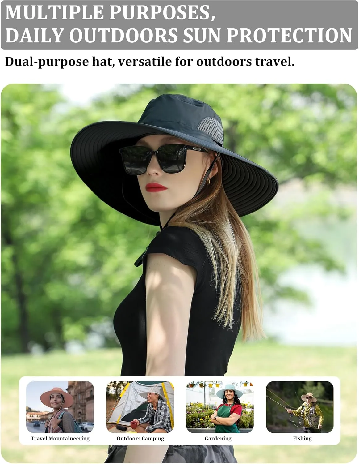 Peicees Fishing Hat, UPF 50  Wide Brim Sun Hat for Women Safari Hats Hiking Hats Sun Hats with UV Protection