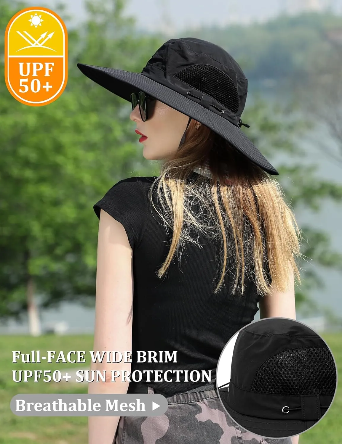 Peicees Fishing Hat, UPF 50  Wide Brim Sun Hat for Women Safari Hats Hiking Hats Sun Hats with UV Protection