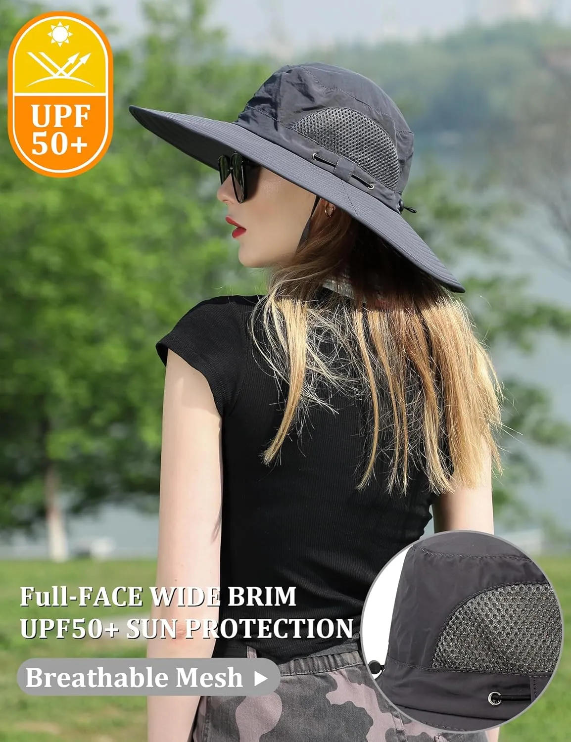 Peicees Fishing Hat, UPF 50  Wide Brim Sun Hat for Women Safari Hats Hiking Hats Sun Hats with UV Protection
