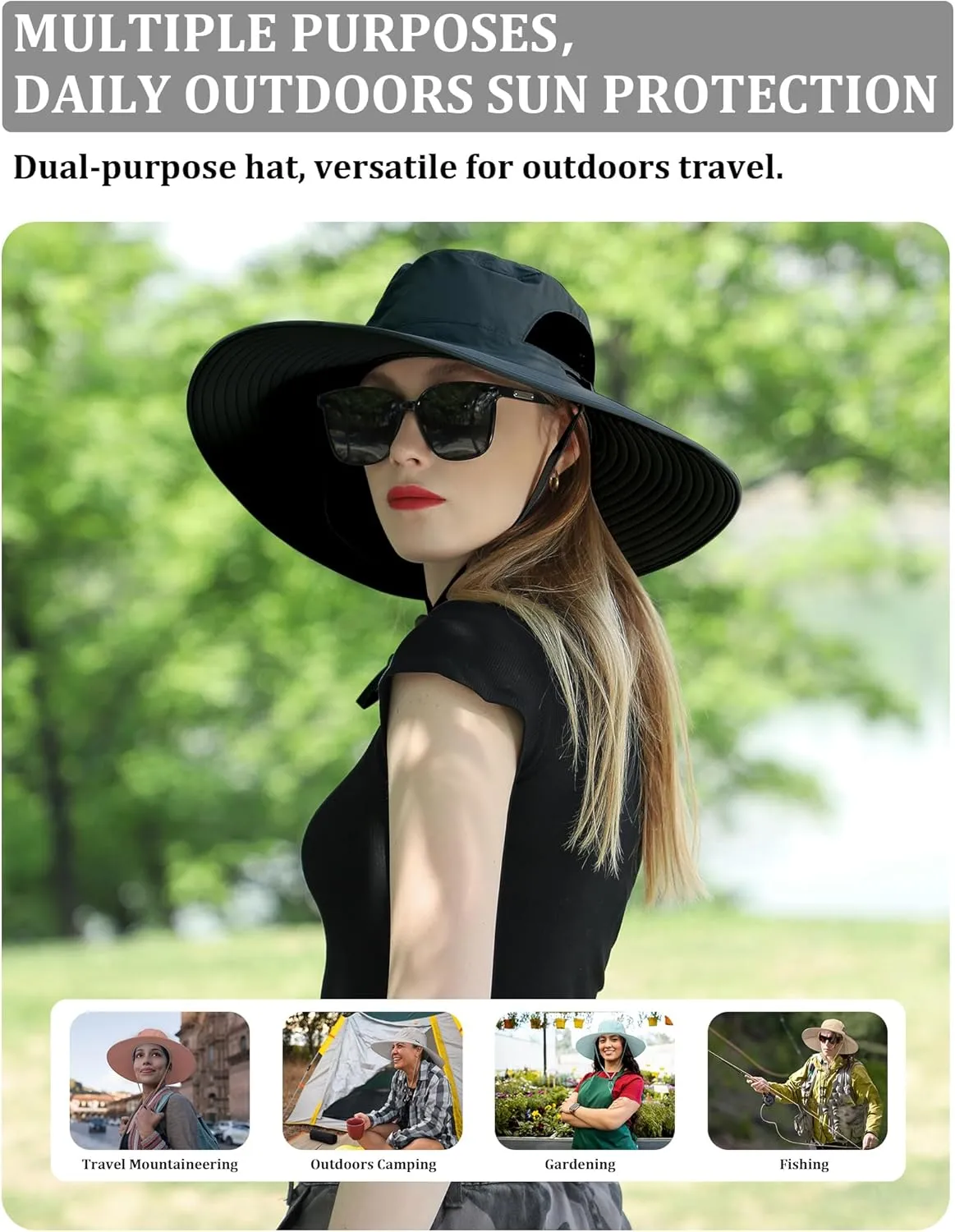 Peicees Fishing Hat, UPF 50  Wide Brim Sun Hat for Women Safari Hats Hiking Hats Sun Hats with UV Protection