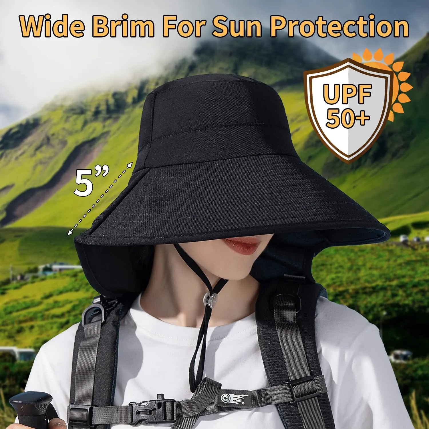 Peicees UPF 50  Waterproof Fishing Hat with Wide Brim & Neck Flap - UV Protective Summer Sun Hat for Men Women Fishing Gear