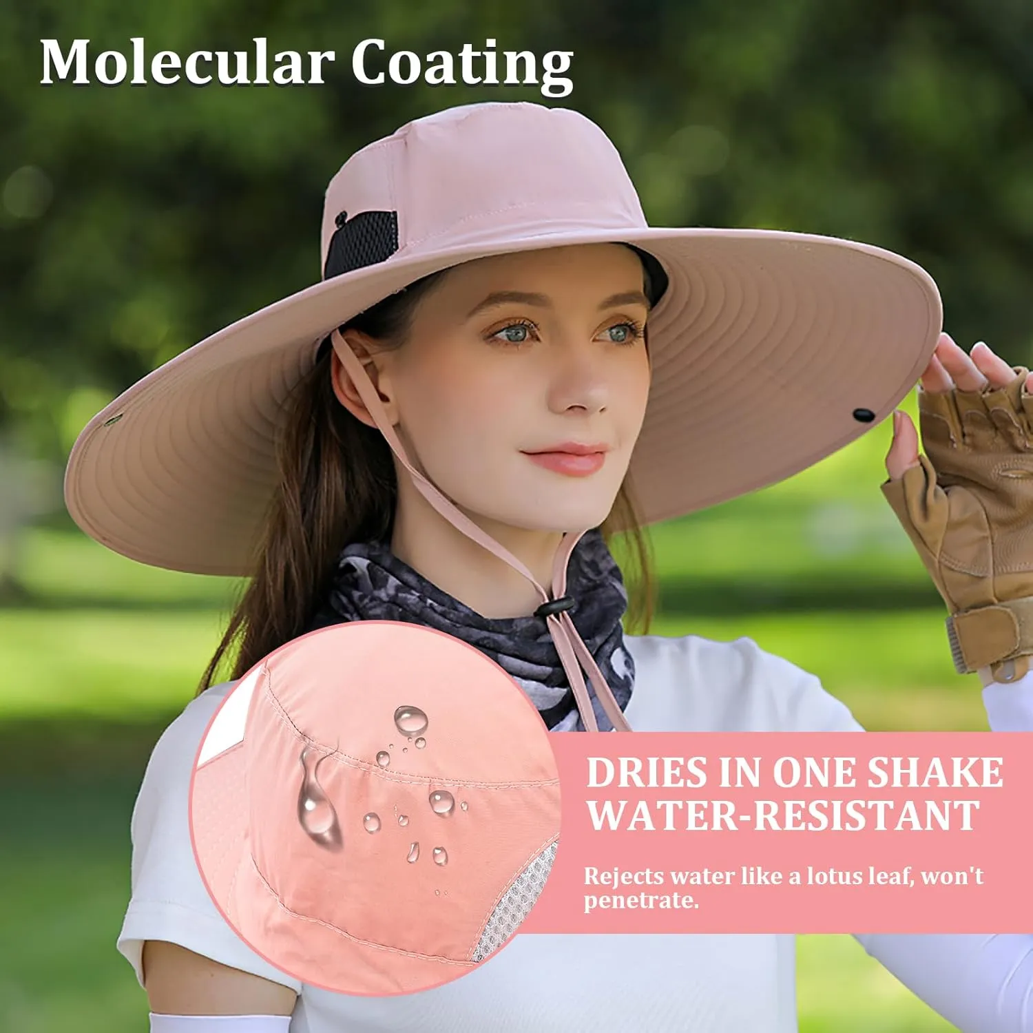 Peicees Women Wide Brim Sun Hat UPF50  Waterproof Bucket Hat for Fishing Hiking Camping