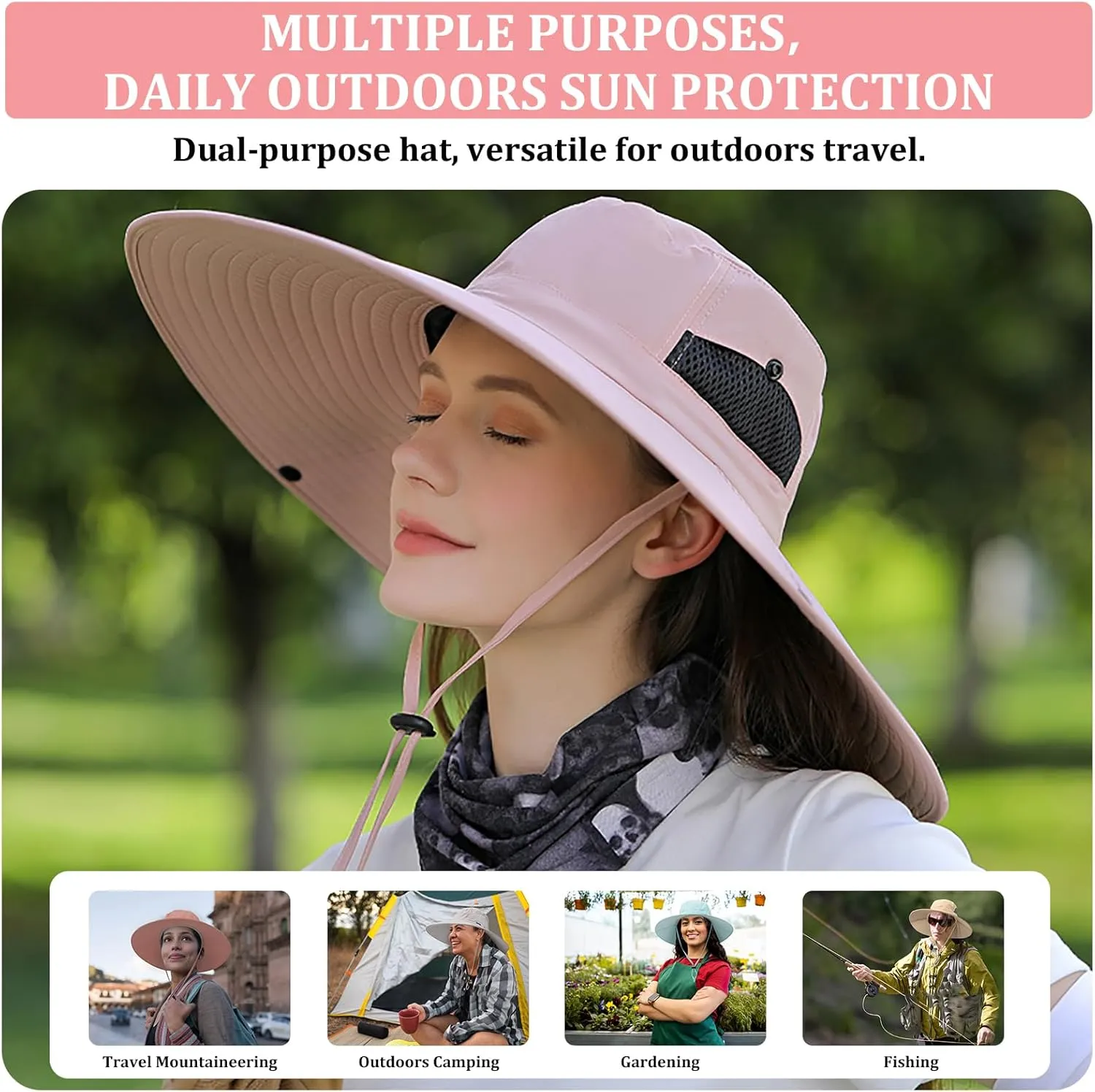 Peicees Women Wide Brim Sun Hat UPF50  Waterproof Bucket Hat for Fishing Hiking Camping