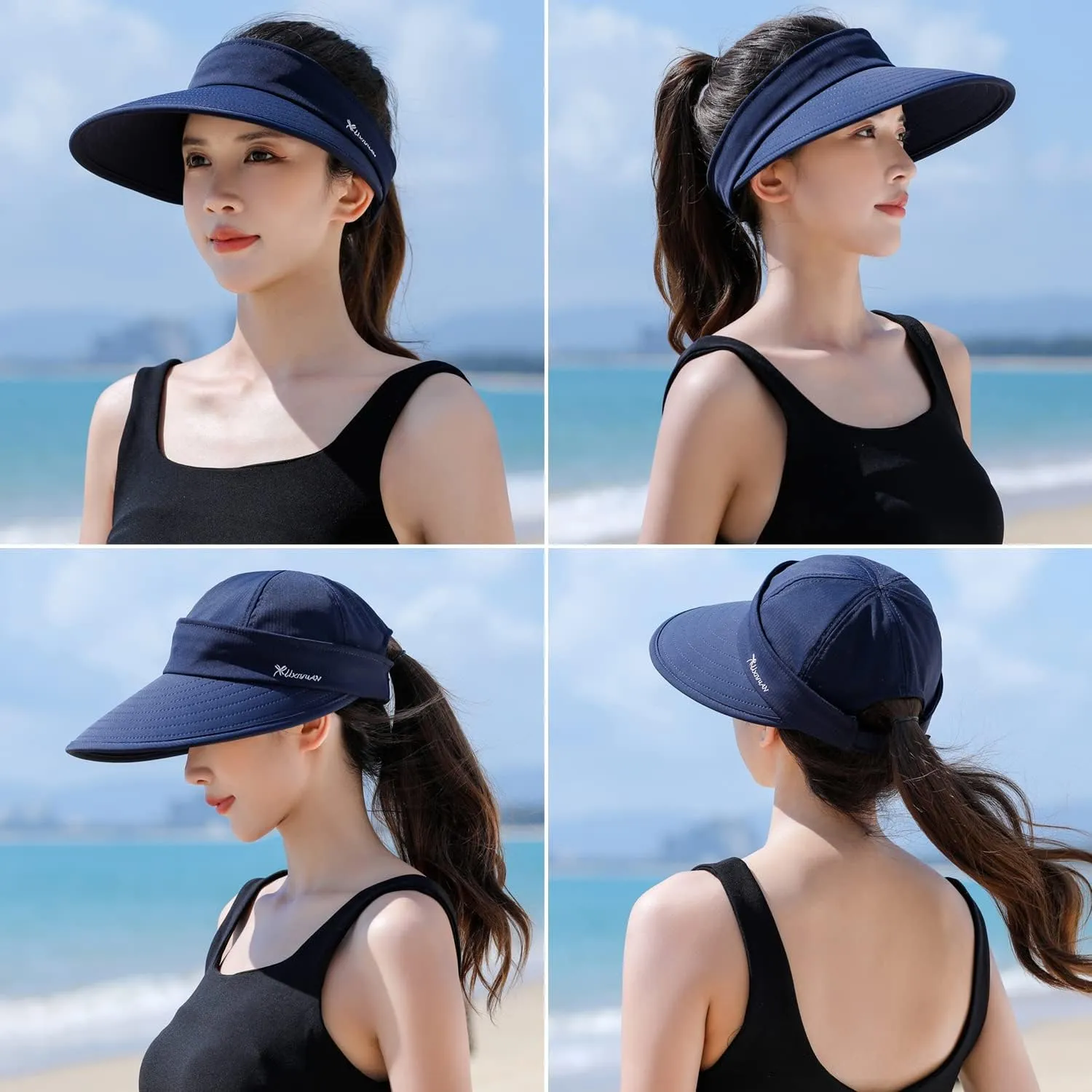 Peicees Zip-Off Wide Brim Visor Hat for Women Packable Sun Hat for Golf Hiking Gardening UV Protection Summer Beach Hat