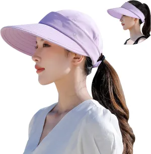 Peicees Zip-Off Wide Brim Visor Hat for Women Packable Sun Hat for Golf Hiking Gardening UV Protection Summer Beach Hat