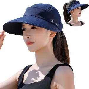 Peicees Zip-Off Wide Brim Visor Hat for Women Packable Sun Hat for Golf Hiking Gardening UV Protection Summer Beach Hat