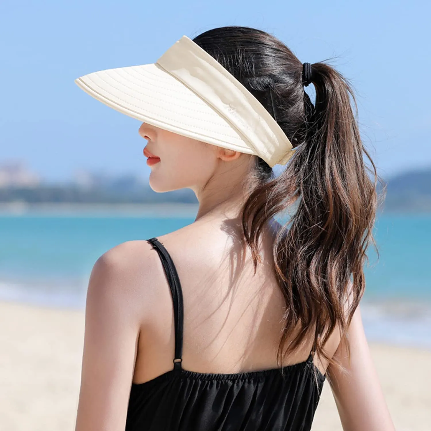 Peicees Zip-Off Wide Brim Visor Hat for Women Packable Sun Hat for Golf Hiking Gardening UV Protection Summer Beach Hat