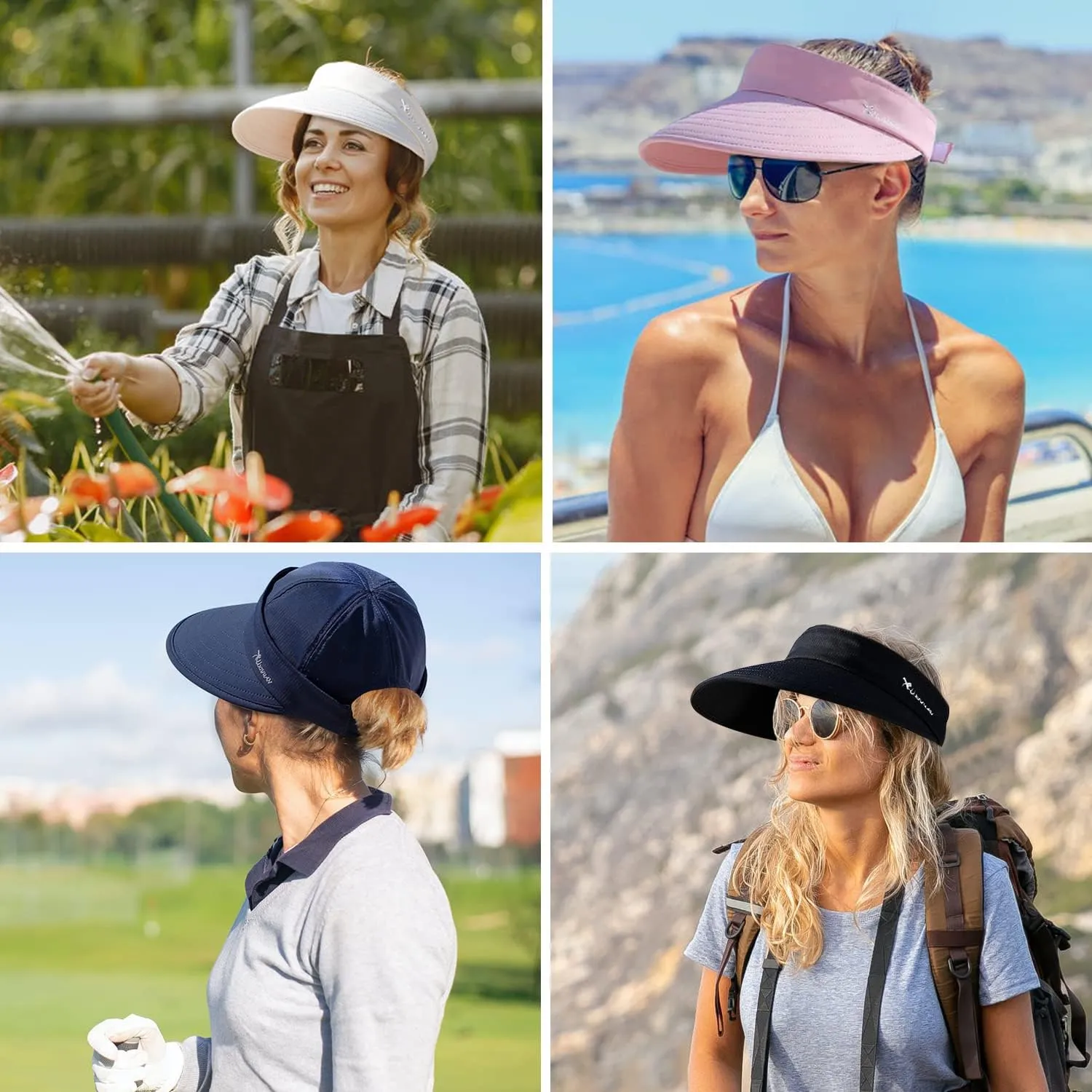 Peicees Zip-Off Wide Brim Visor Hat for Women Packable Sun Hat for Golf Hiking Gardening UV Protection Summer Beach Hat