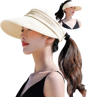 Peicees Zip-Off Wide Brim Visor Hat for Women Packable Sun Hat for Golf Hiking Gardening UV Protection Summer Beach Hat