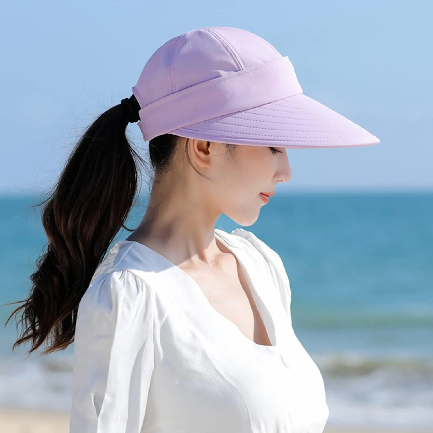 Peicees Zip-Off Wide Brim Visor Hat for Women Packable Sun Hat for Golf Hiking Gardening UV Protection Summer Beach Hat