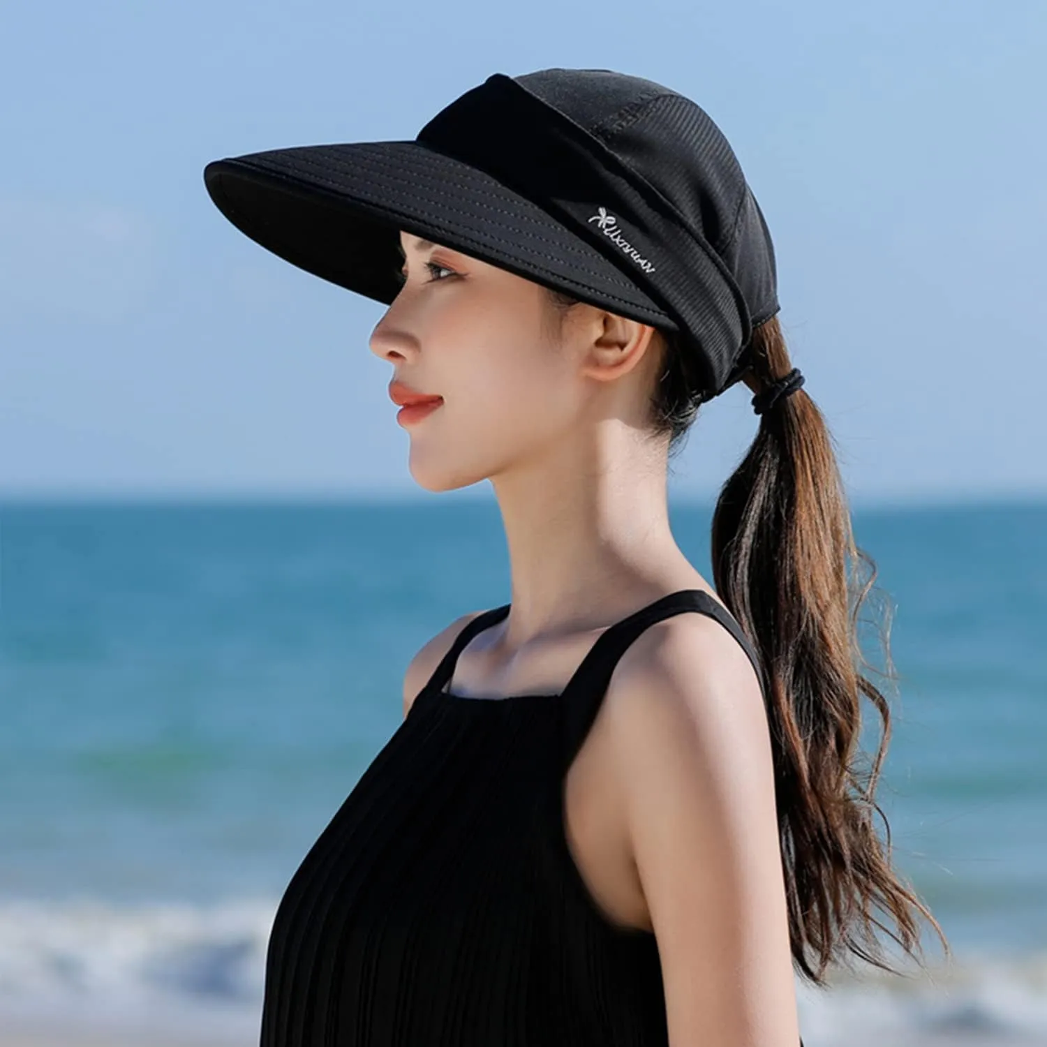 Peicees Zip-Off Wide Brim Visor Hat for Women Packable Sun Hat for Golf Hiking Gardening UV Protection Summer Beach Hat